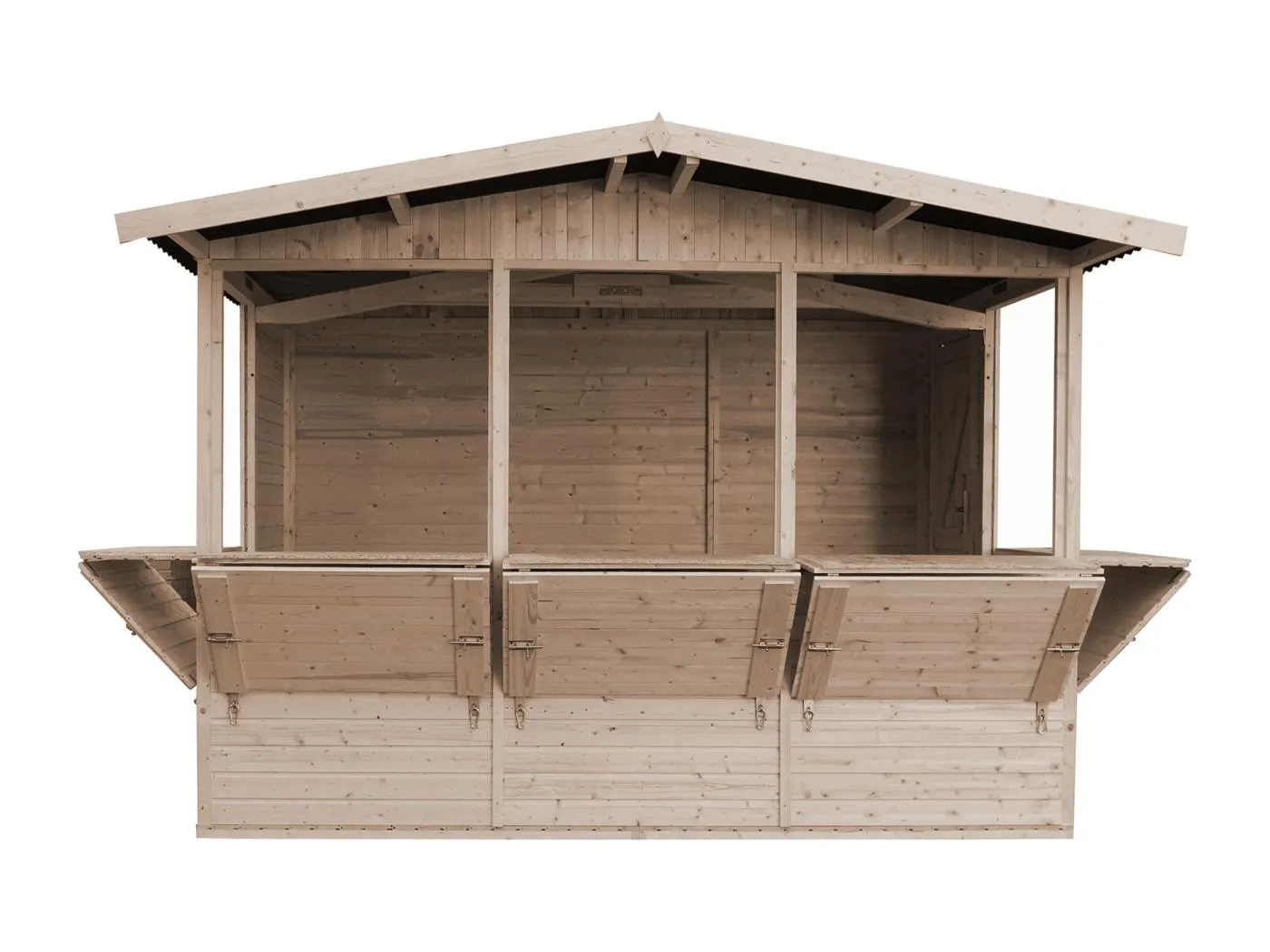 TIMBELA M150B Holz Gartenhaus, Marktbude Holz, FÜNF FENSTER - 200x300/6 m2