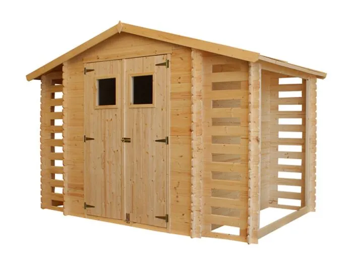 Holzhaus Gartenhaus mit Brennholzschuppen TIMBELA M391+M391G - mit Boden Imprägnierte - 3,53 + 0,97 + 0,97 m2