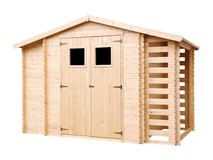 Holzhaus Gartenhaus mit Brennholzschuppen TIMBELA M389+M389G - mit Boden Imprägnierte - 3,53 + 0,97 + 0,97 m2