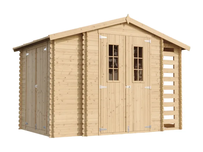 Holzhaus Gartenhaus mit Brennholzschuppen TIMBELA M389C -  B328xL206xH218 cm/ 3,53 + 0,97 + 0,97 m2