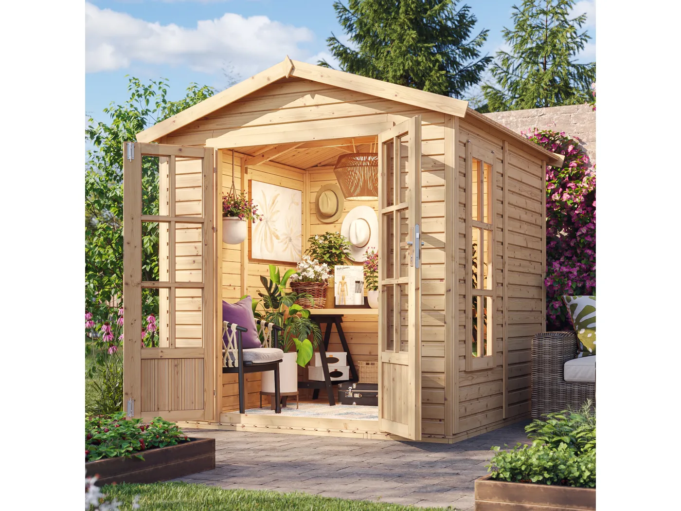 Garten Holzhaus mit Bitumenschindeln , B233xT222xH233 cm - TIMBELA M351FB+H351FBGREY
