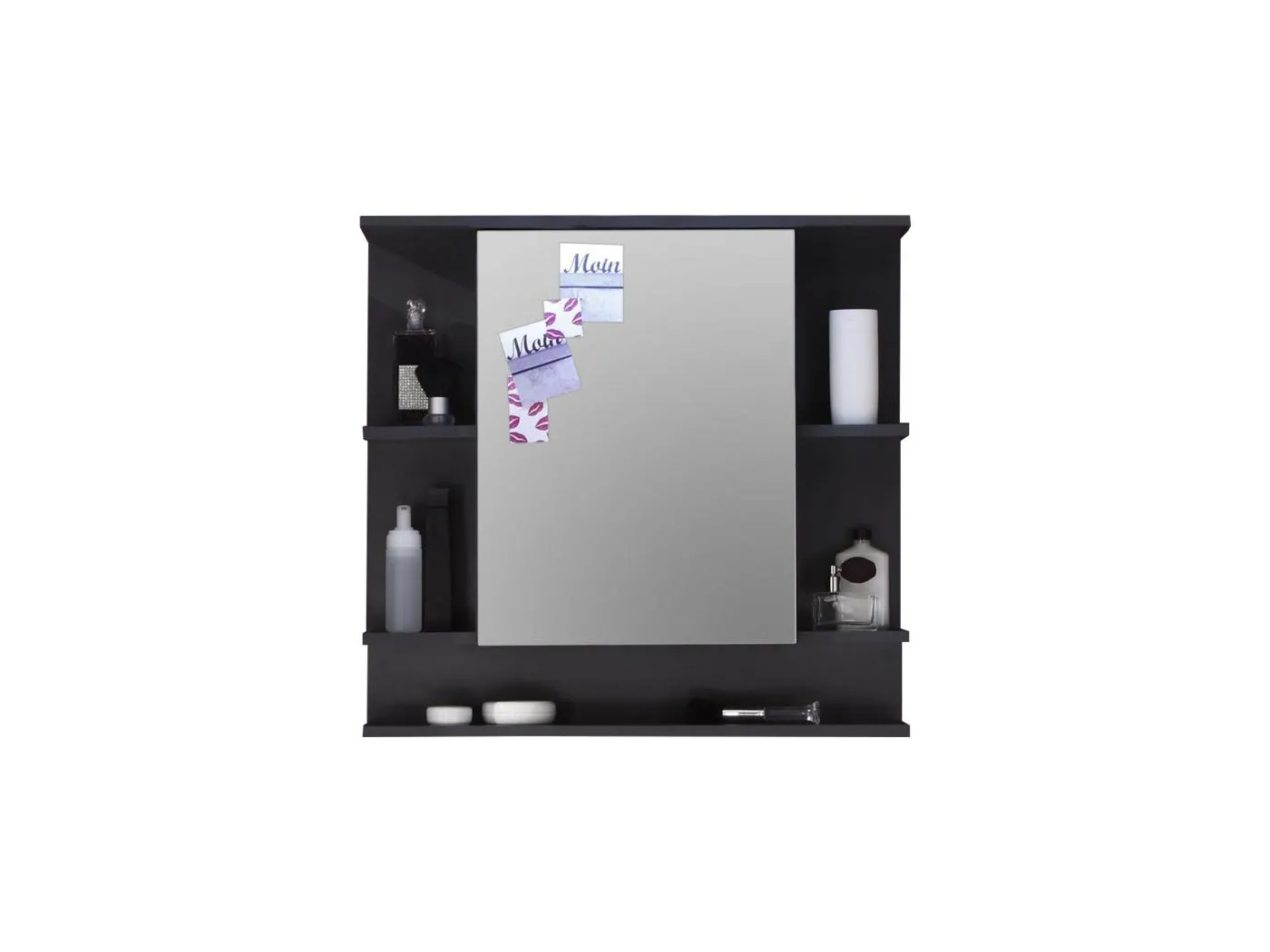 TetisBad Spiegelschrank 1 Tür, 5 offene Fächer Graphit Dekor, Spiegelglas.