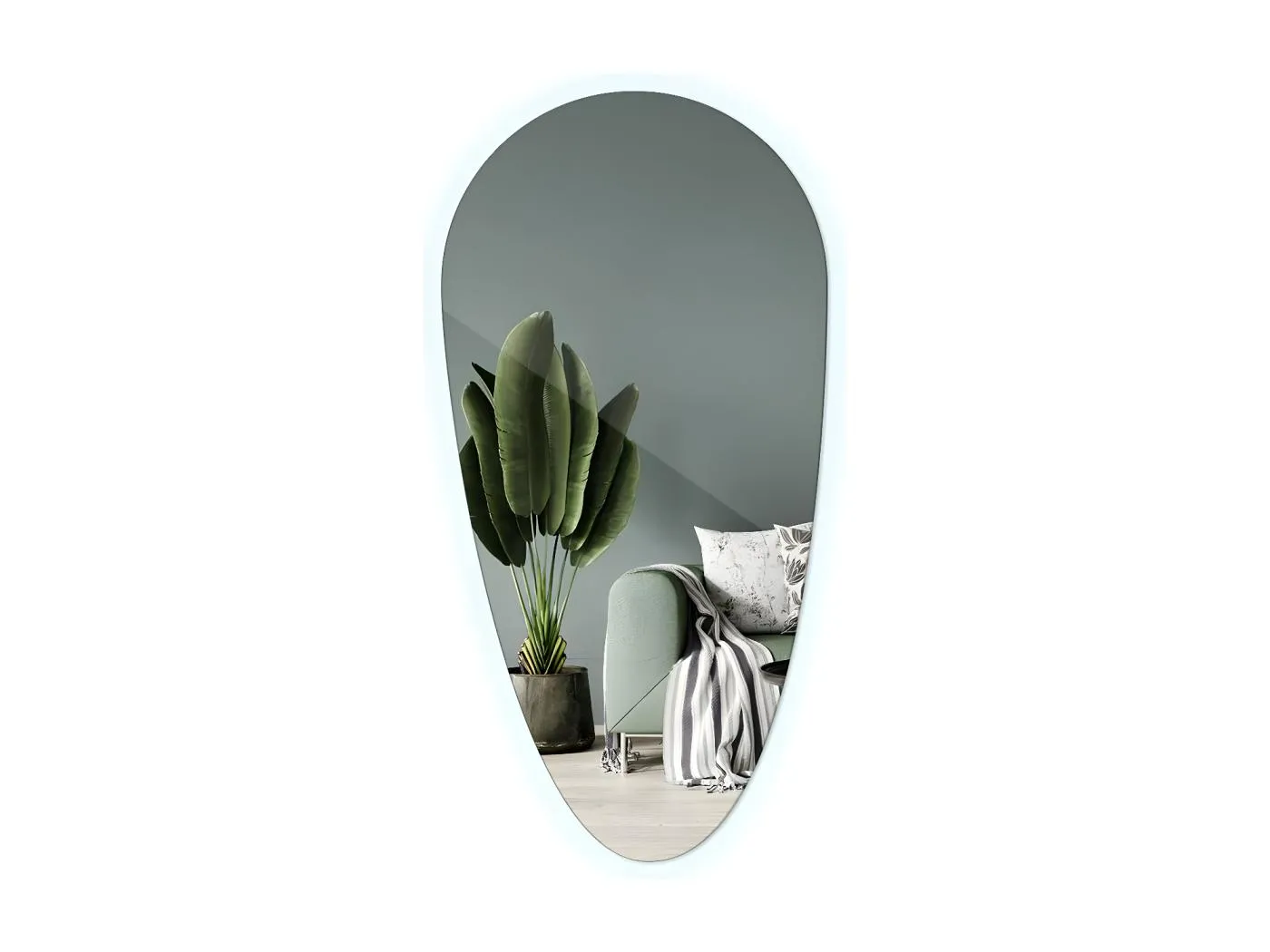 Unregelmäßiger Spiegel – Tropfenform – Premium-LED-Hängespiegel für Wohnzimmer 40 cm x 80 cm – kaltes Licht