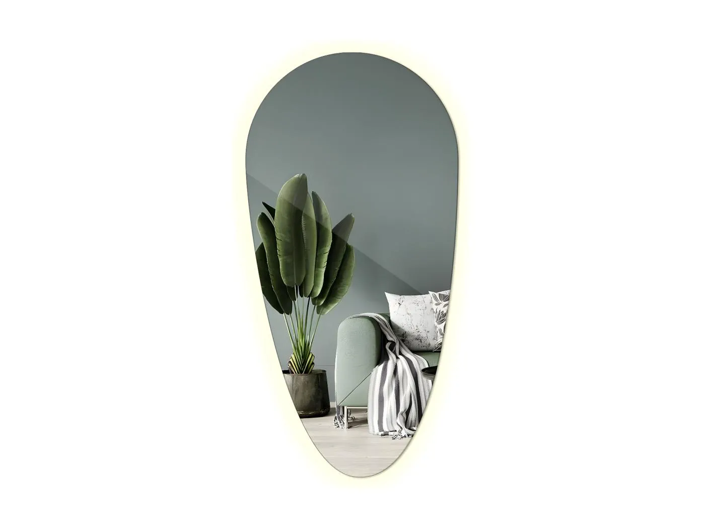 Unregelmäßiger Spiegel – Tropfenform – Premium-LED-Hängespiegel für Wohnzimmer 40 cm x 80 cm – warmes Licht