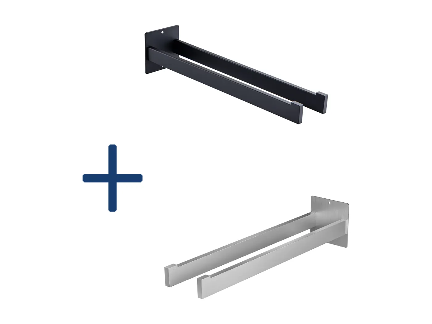 Auralum max Handtuchhalter fürs Badezimmer, zum Kleben/Bohren, 40 cm Handtuchstangen zur Wandmontage, Schwarz+Gebürstet, 2 Stück