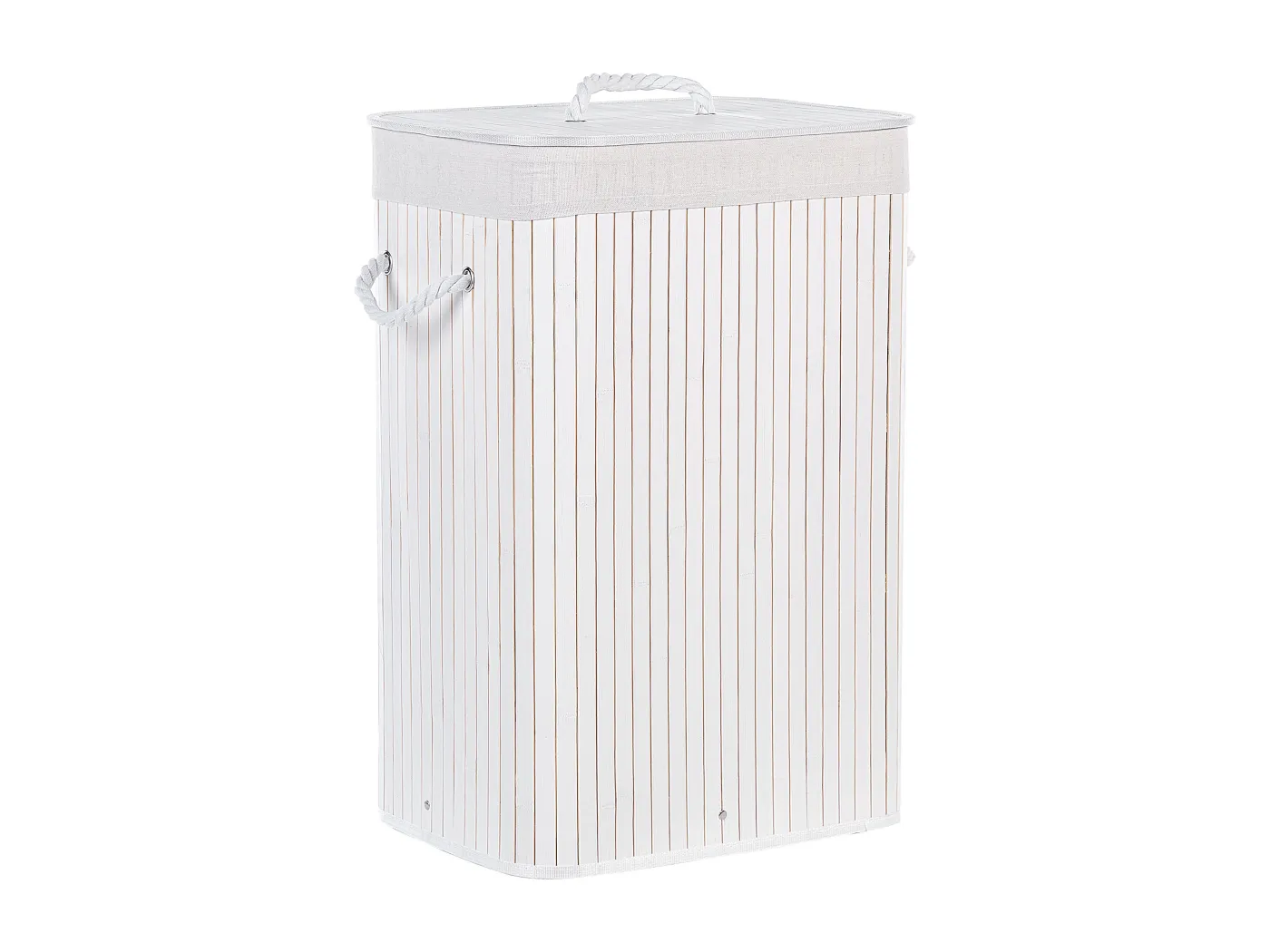 Wäschekorb Bambusholz weiß handgemacht rechteckig mit Deckel Sack Komari