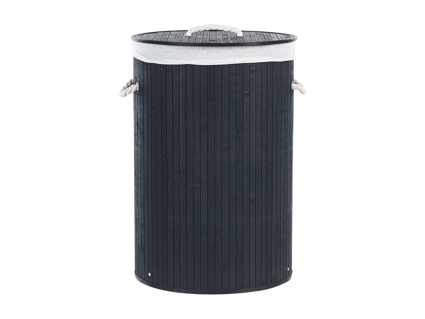 Wäschekorb Bambusholz schwarz handgemacht rund mit Deckel Sack Sannar