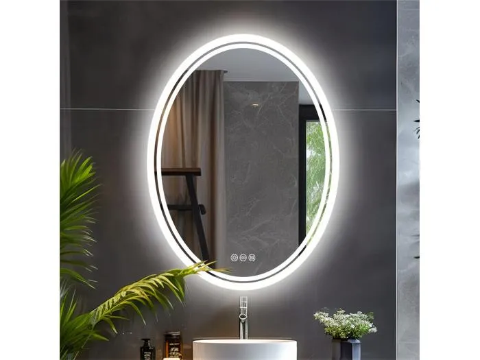 LED Badezimmerspiegel 70x50cm ovaler Antibeschlag-Wandspiegel mit 3 einstellbaren Farben 50x70cm