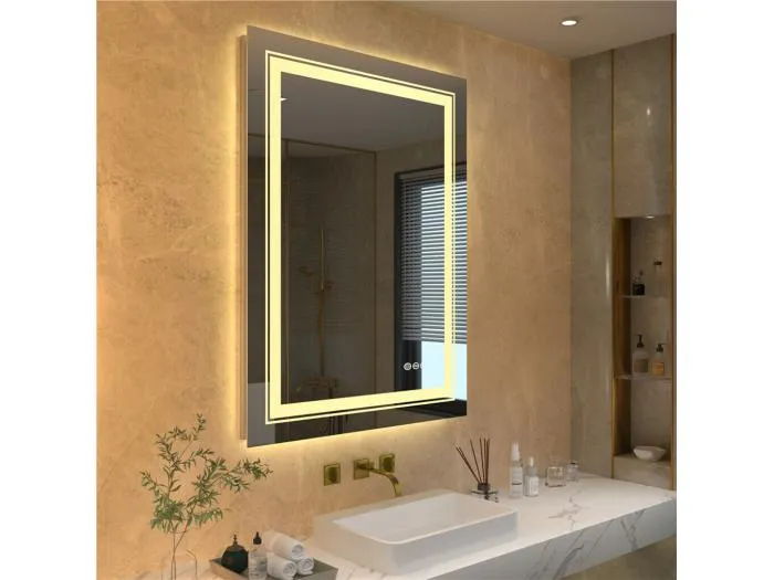 LED Badezimmerspiegel 80x60cm hinterleuchteter Wandspiegel mit Antibeschlagbeleuchtung 80x60cm