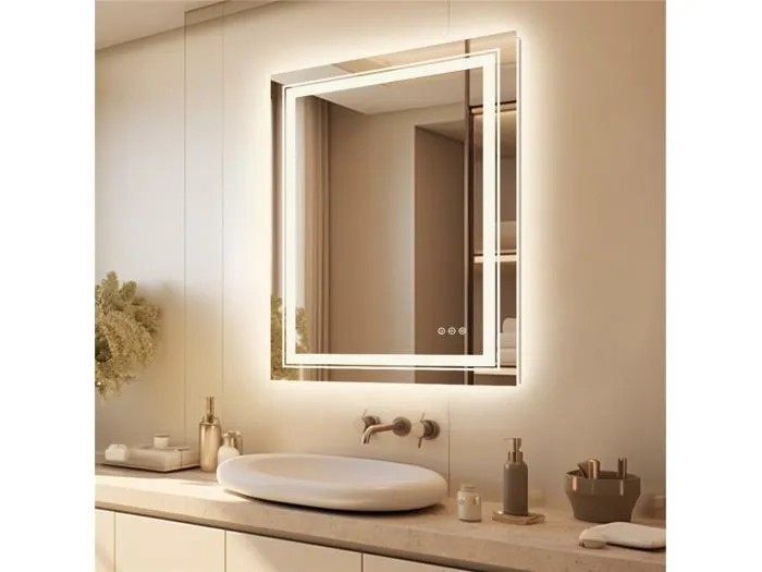 LED Badezimmerspiegel 90x70cm rechteckiger hinterleuchteter Wandspiegel beschlagfrei 90x70cm