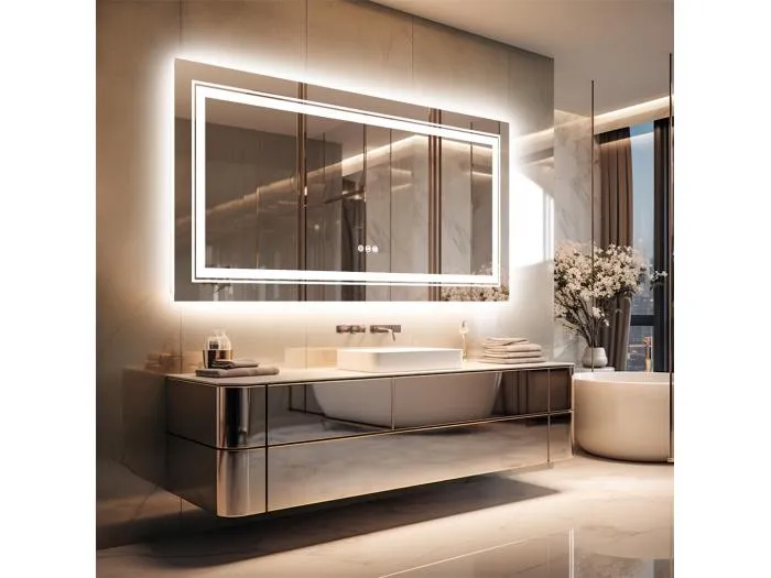 LED Badezimmerspiegel 100x60cm Antibeschlag 3 einstellbare Farben IP67 vernetzter Spiegel mit Stecker