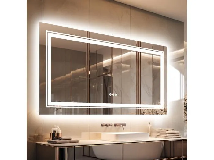 LED Badezimmerspiegel 100x60cm rechteckiger Antibeschlag-Wandspiegel 100x60cm