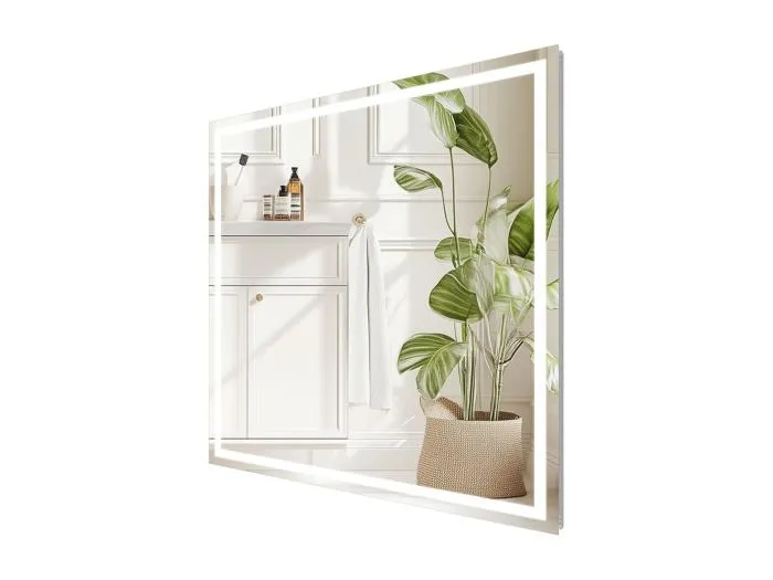 Badezimmerspiegel 80x80m LED verstellbar + Antibeschlag + Bluetooth 5.2 + Uhr + 3 Farben