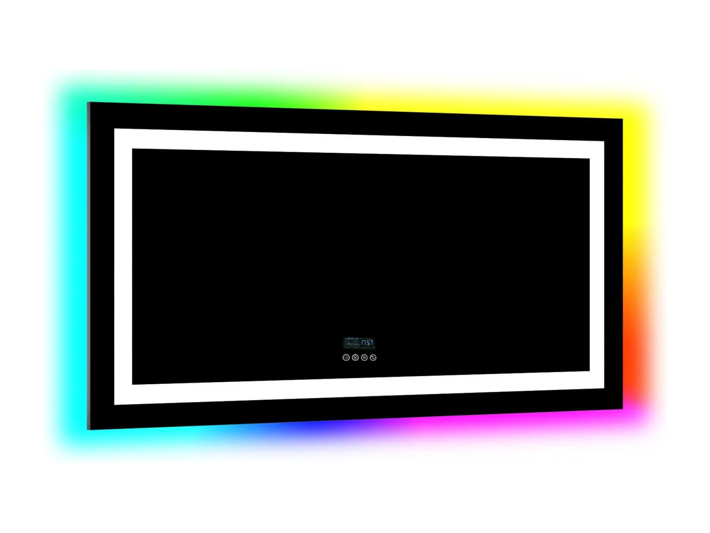 Badezimmerspiegel 151x78cm RGB und LED verstellbar + Antibeschlag + Bluetooth 5.2 + Uhr + 3 Farben 4 Tasten