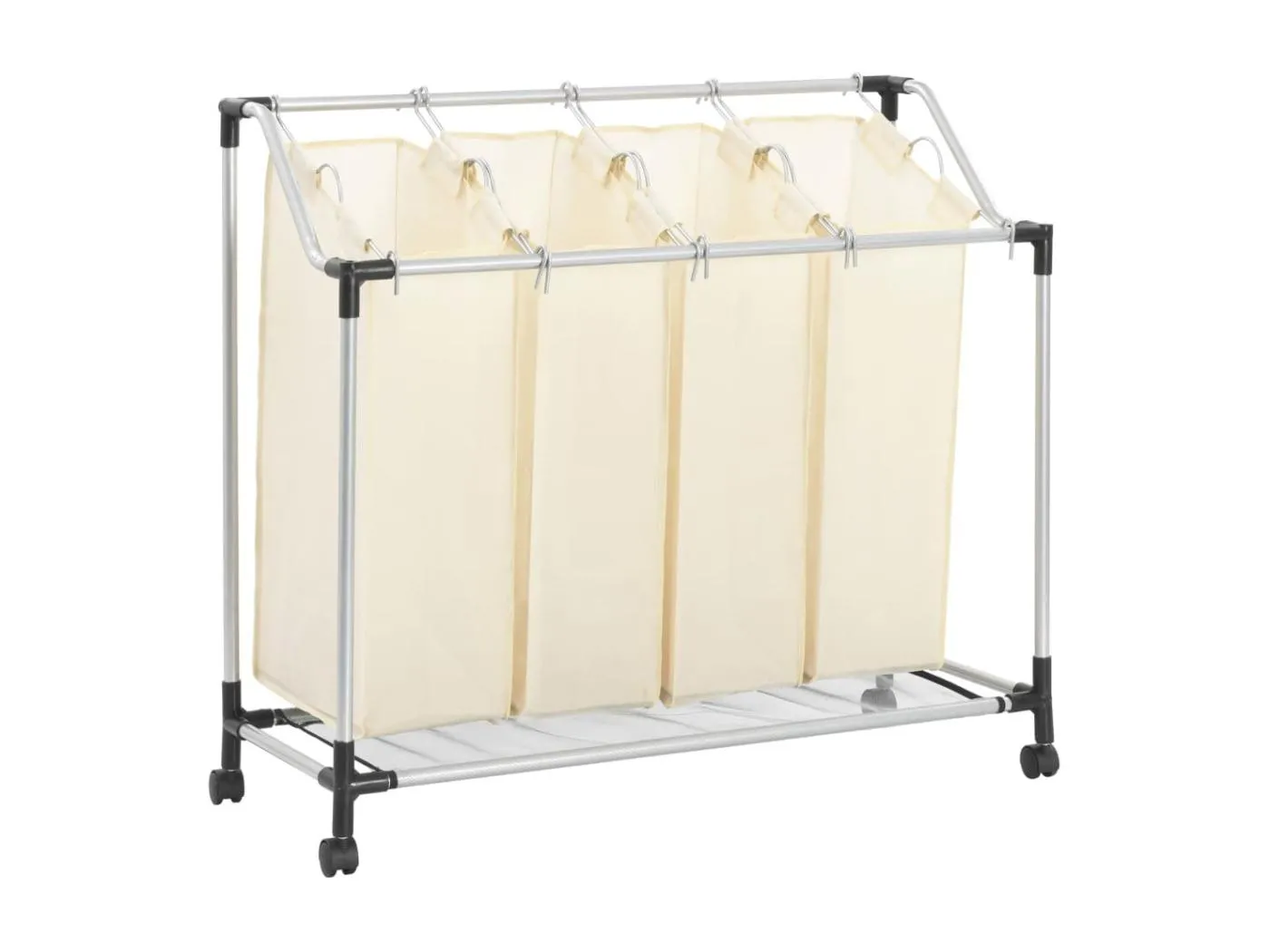 Wäschekorb mit 4 Taschen Creme Stahl