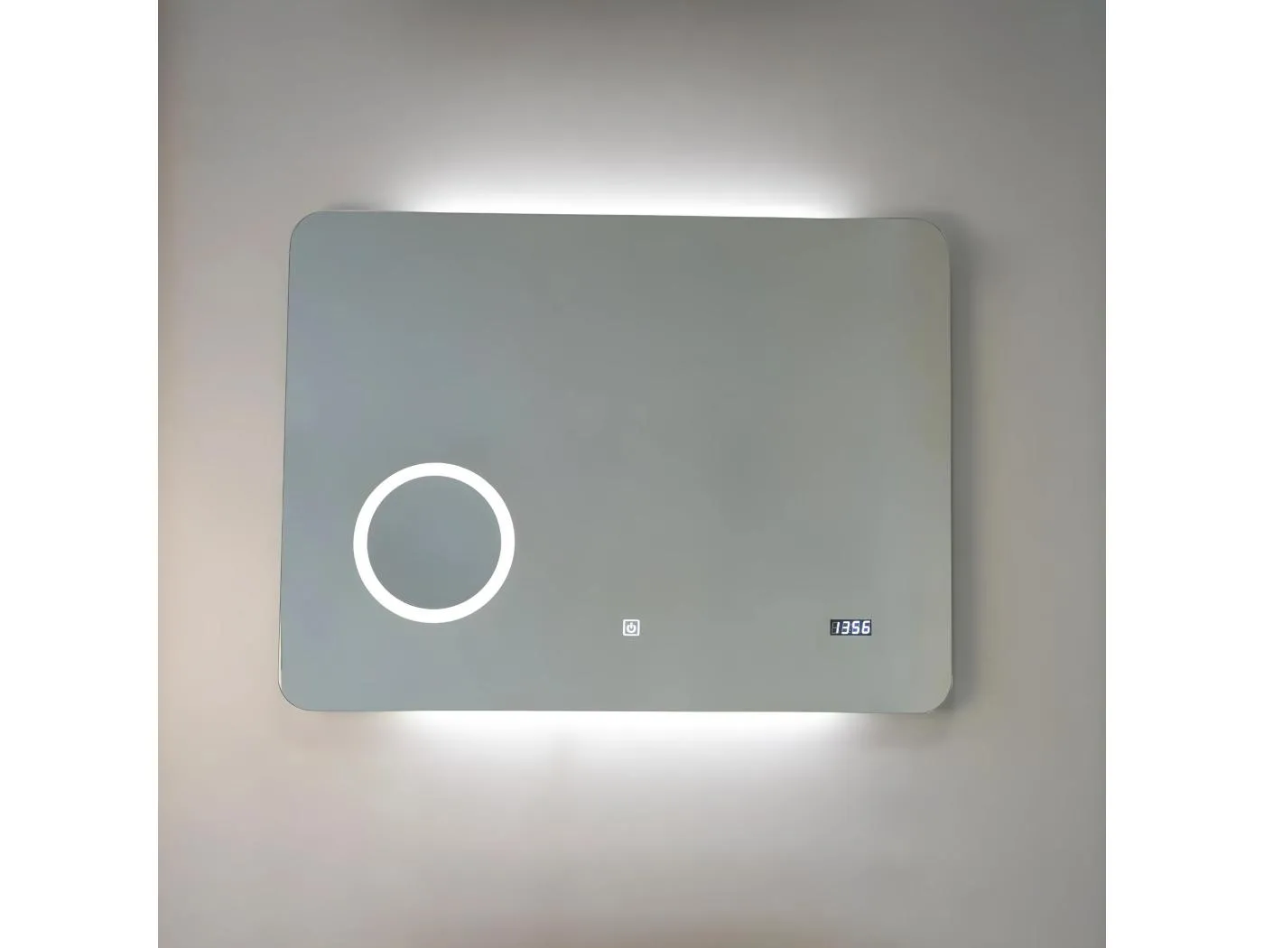 "Zamas" LED-Spiegel mit Lupe und digitaler Touch-Uhr cm 80x60h