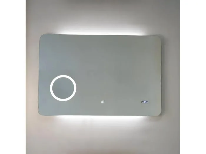 "Zamas" LED-Spiegel mit Lupe und digitaler Touch-Uhr cm 100x70h