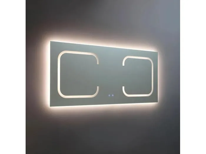 "Luce" rechteckiger Badezimmerspiegel mit LED-Beleuchtung und zwei Stationen aus Aluminium, 180 x 80 cm