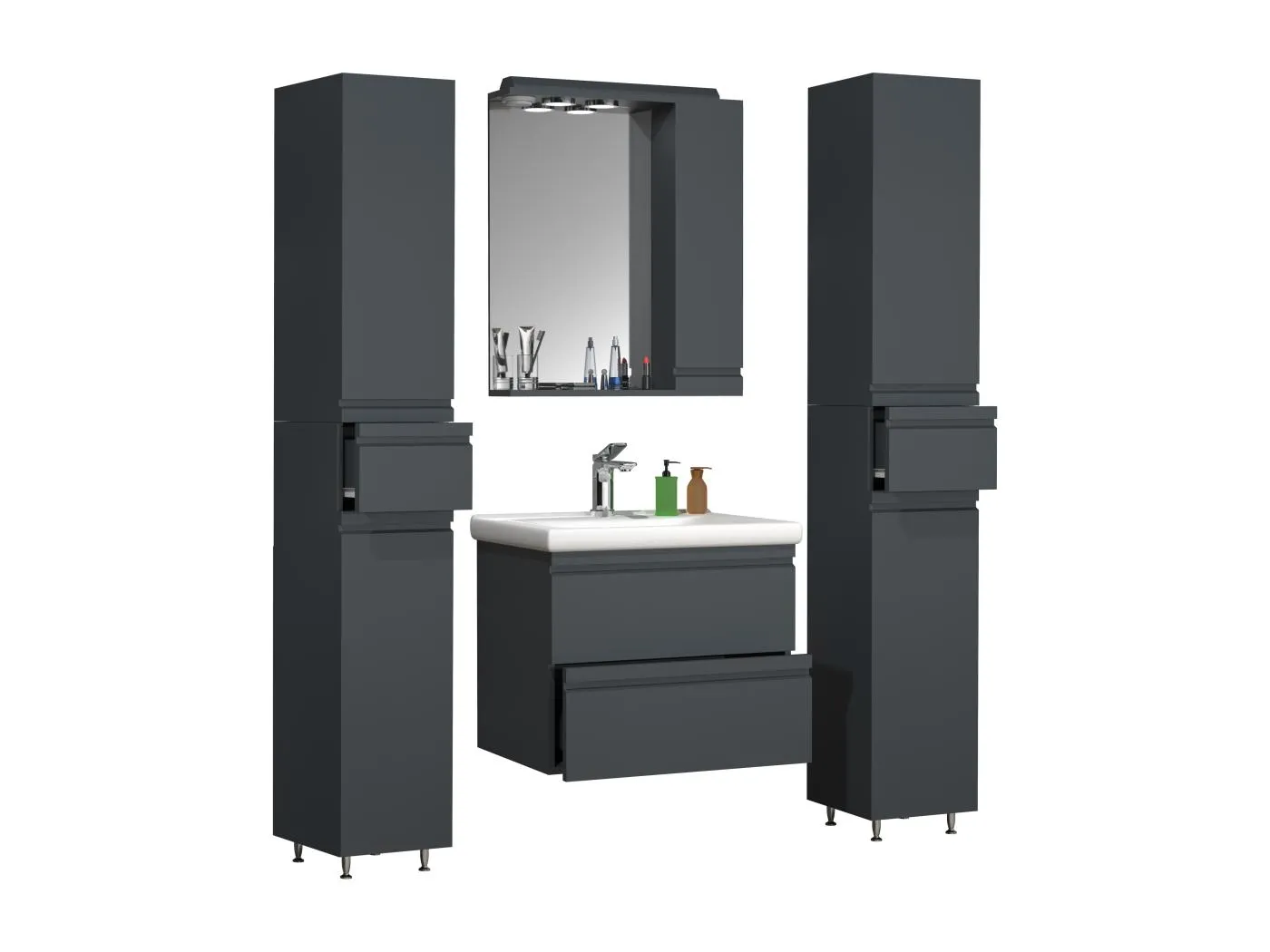 5-tlg. Waschplatz Waschtisch Schubladen Silora L