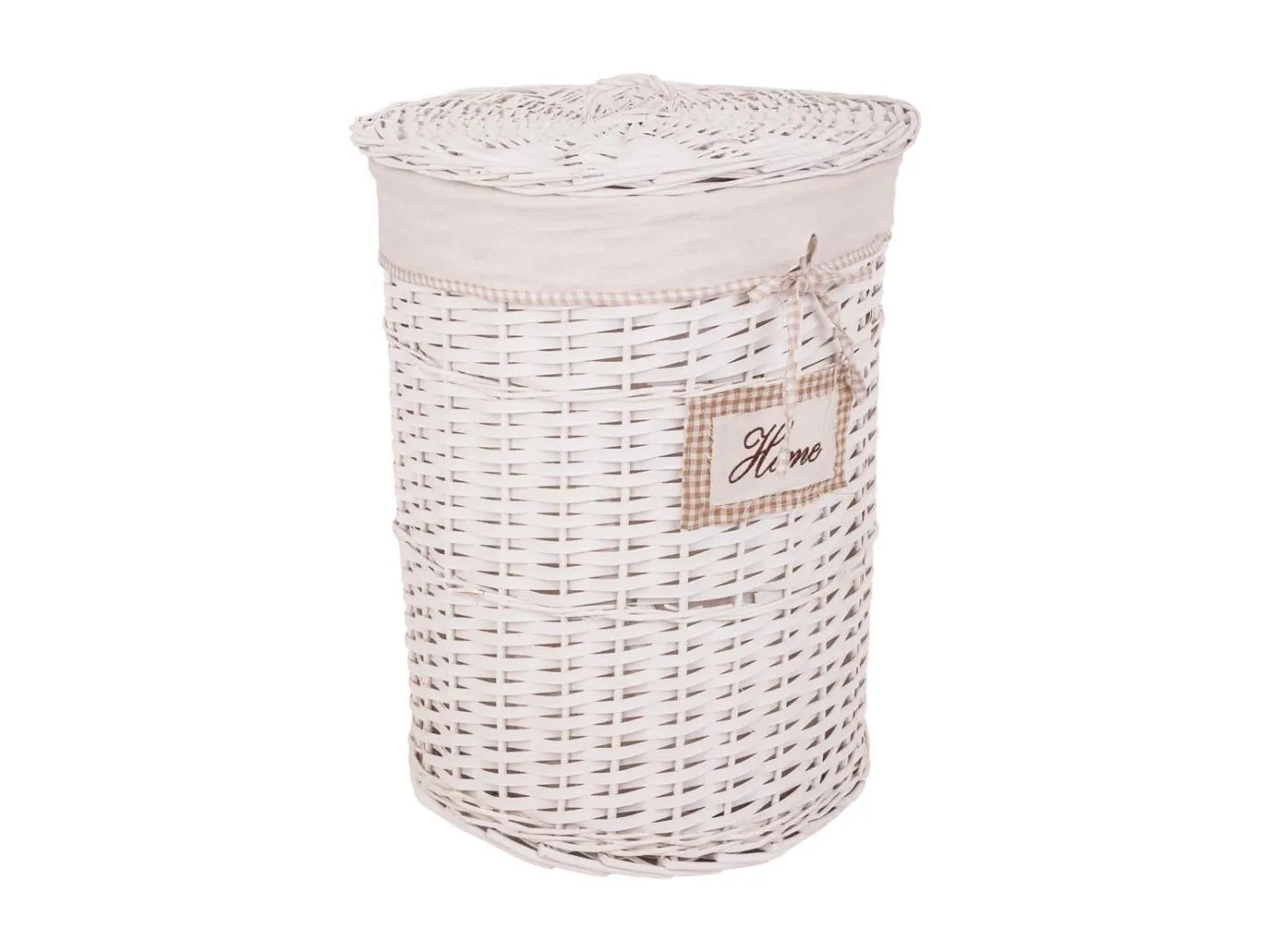 Set aus Wäschekorb und zwei weiß gefütterten Weidenkörben