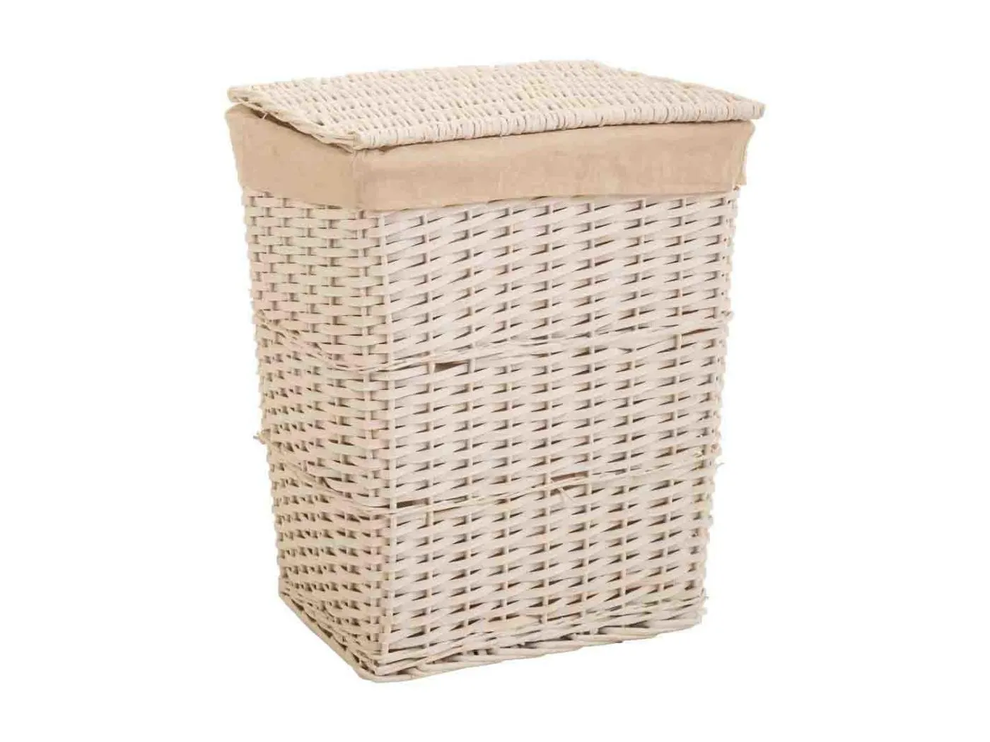 Set mit 3 gefütterten WÃ¤schekörben aus weißem Weidengeflecht