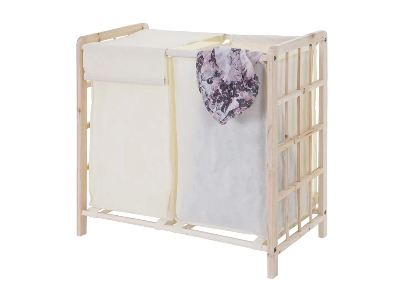 Wäschesammler MCW-B60, Hellbraun, Bezug creme