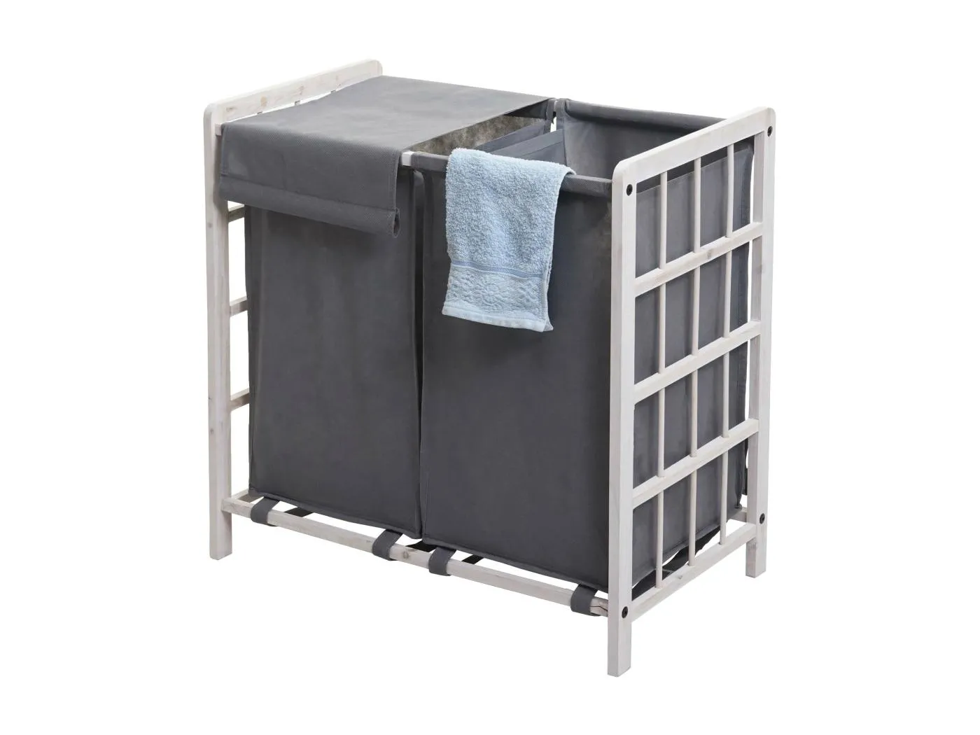 Wäschesammler MCW-B60, Shabby weiß, Bezug grau