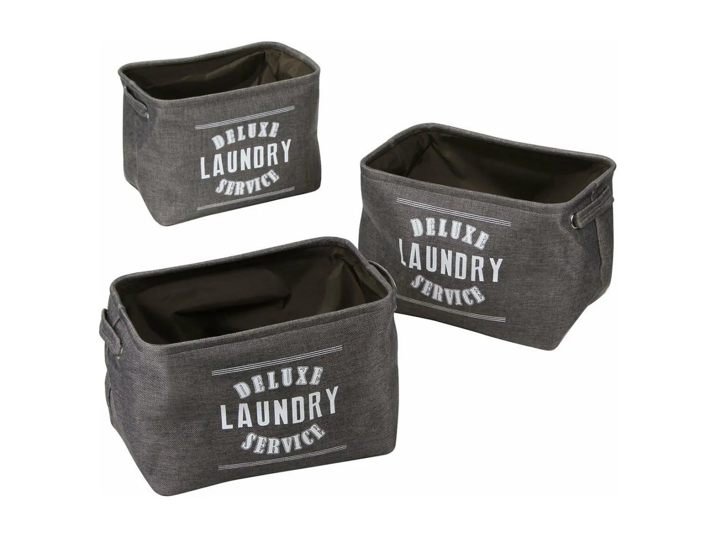 Set von 3 Wäschekörben aus grauem Stoff