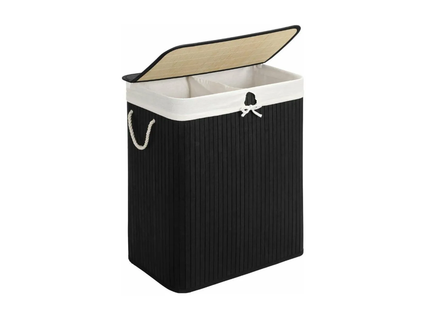 Wäschekorb mit 2 Fächern aus Bambus - L51,5 cm