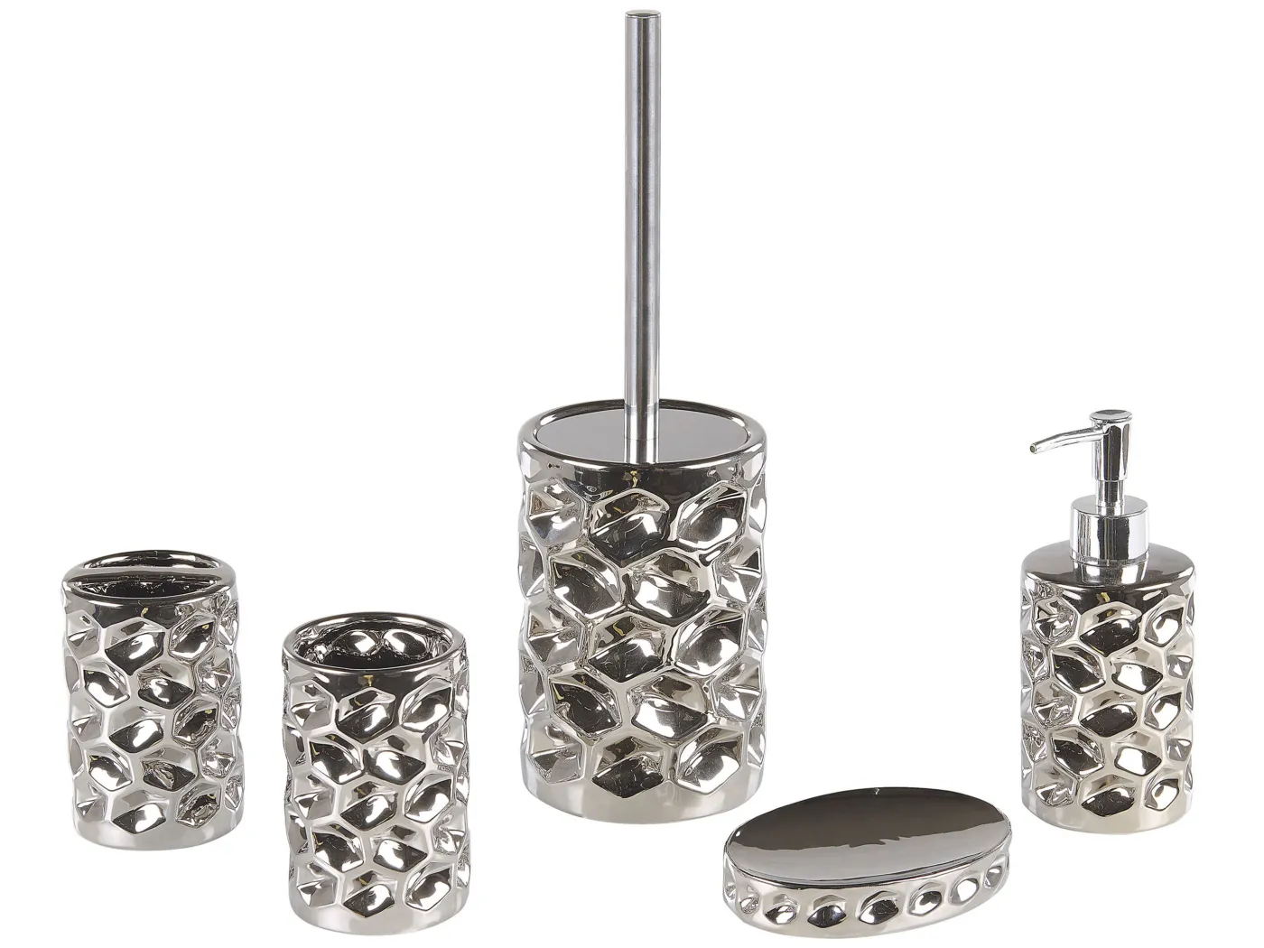 Elegantes Badezimmer-Zubehör 5-teilig aus Keramik in Silber Tirua