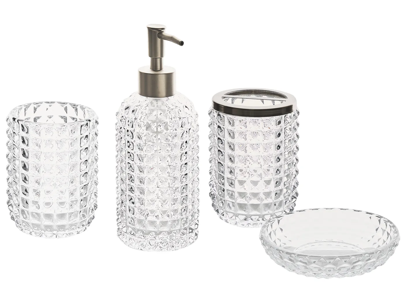 Badezimmer Set 4-teilig Glas transparent glamouröser und eleganter Stil Tapia