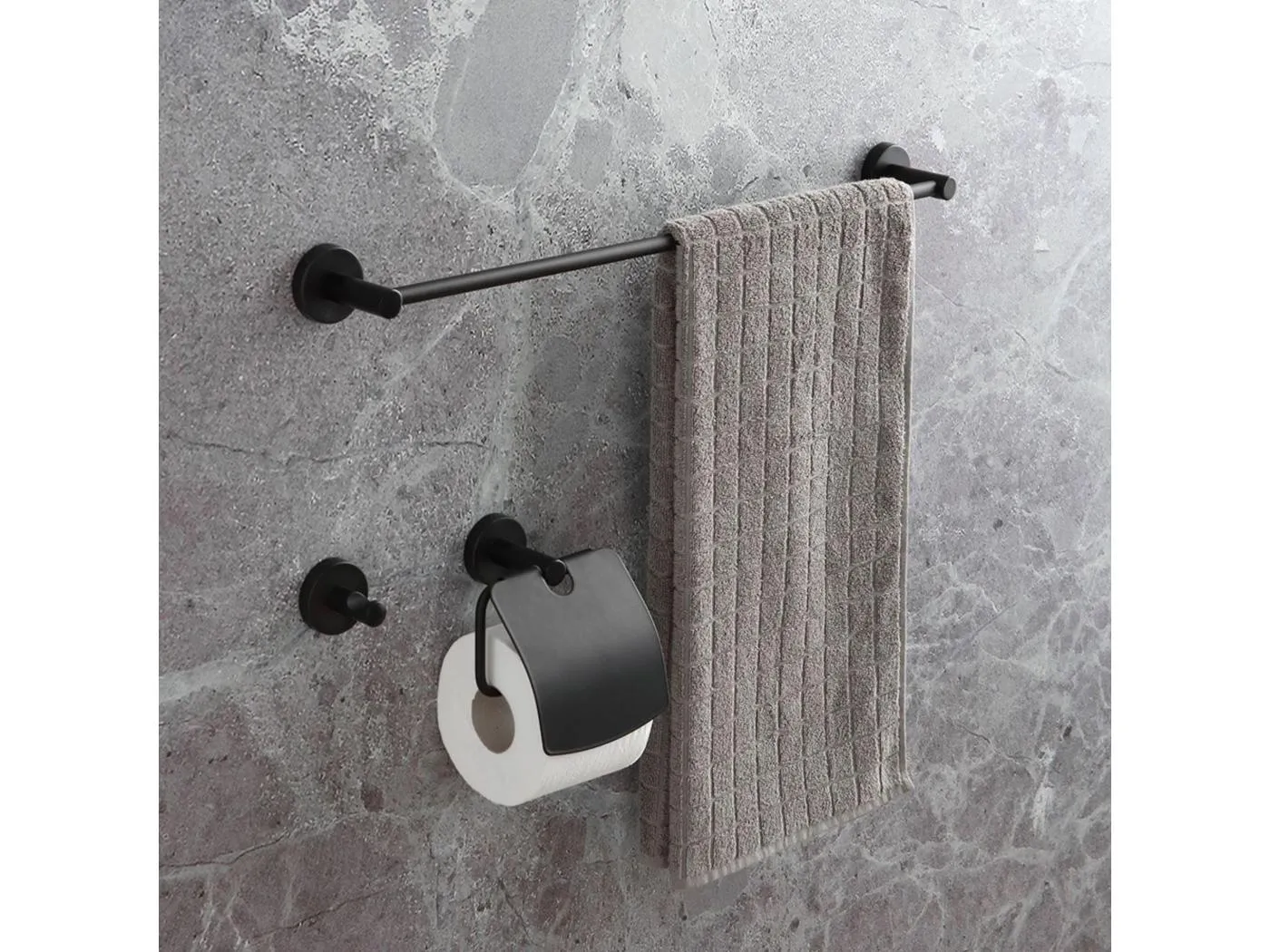 3er Badaccessoires-Set "Anneliese" aus mattschwarzem Metall für die Wand