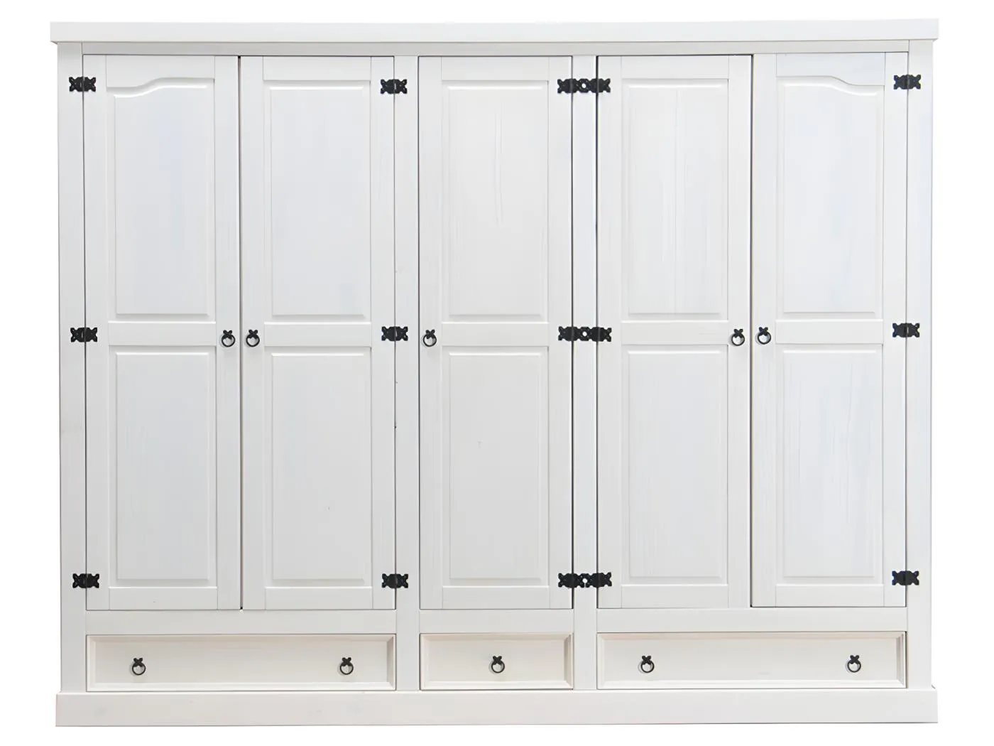 New Mexico Kleiderschrank 5-Trg. mit 3 Schubladen Breite 244 cm, Höhe 195 cm weiss/Wachs.