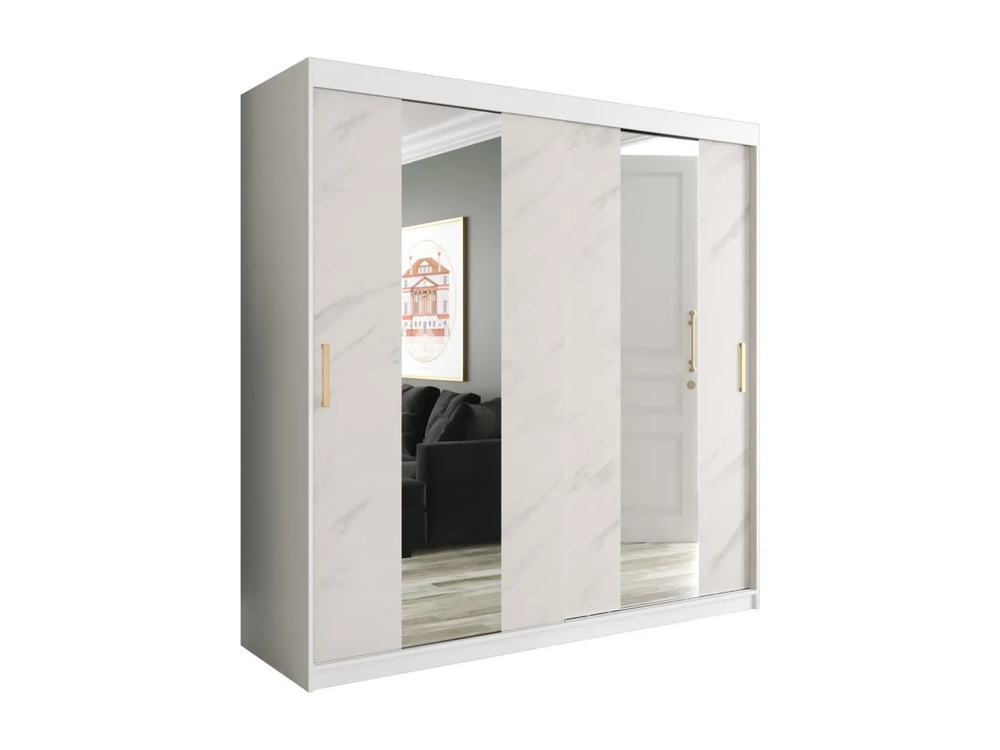 Schwebetürenschrank Marmur Pole 200/200/62 ( Weiß)