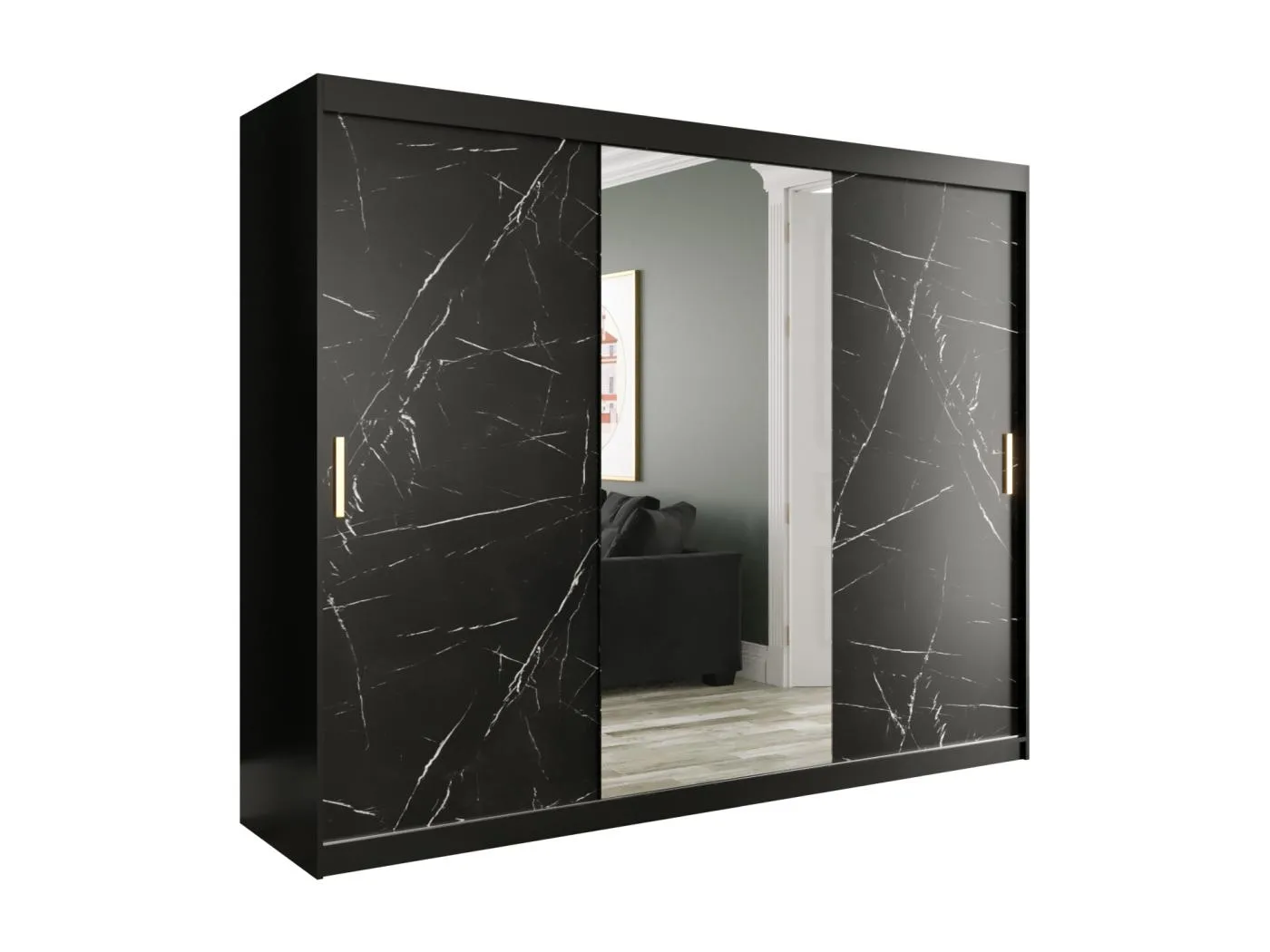 Schwebetürenschrank Marmur T1 200/250/62 ( Schwarz)