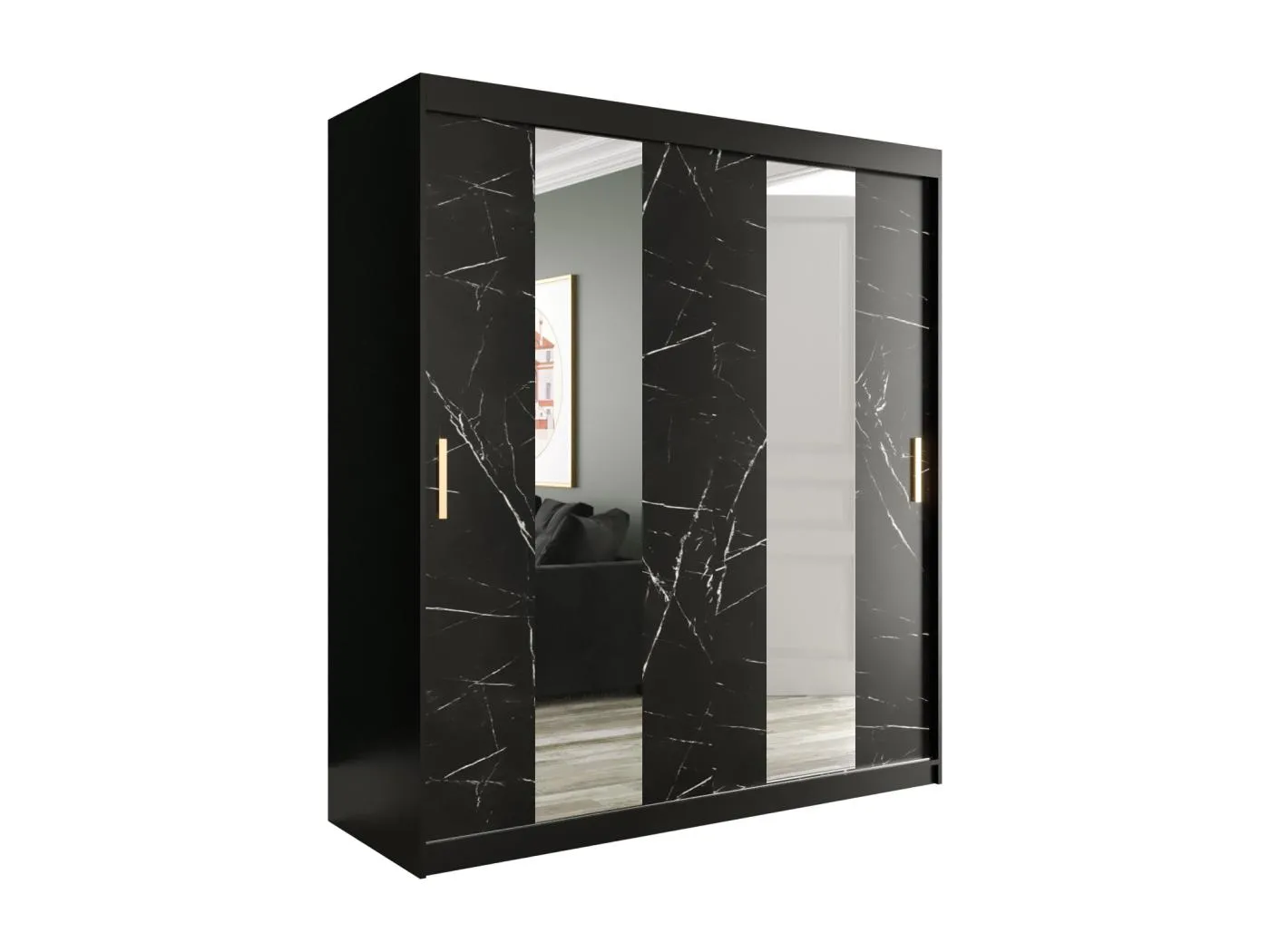 Schwebetürenschrank Marmur Pole 200/180/62 ( Schwarz)