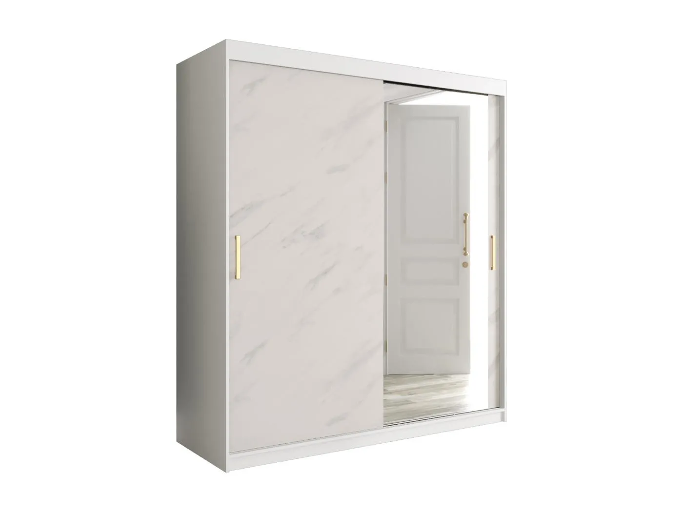 Schwebetürenschrank Marmur T2 200/180/62 ( Weiß)