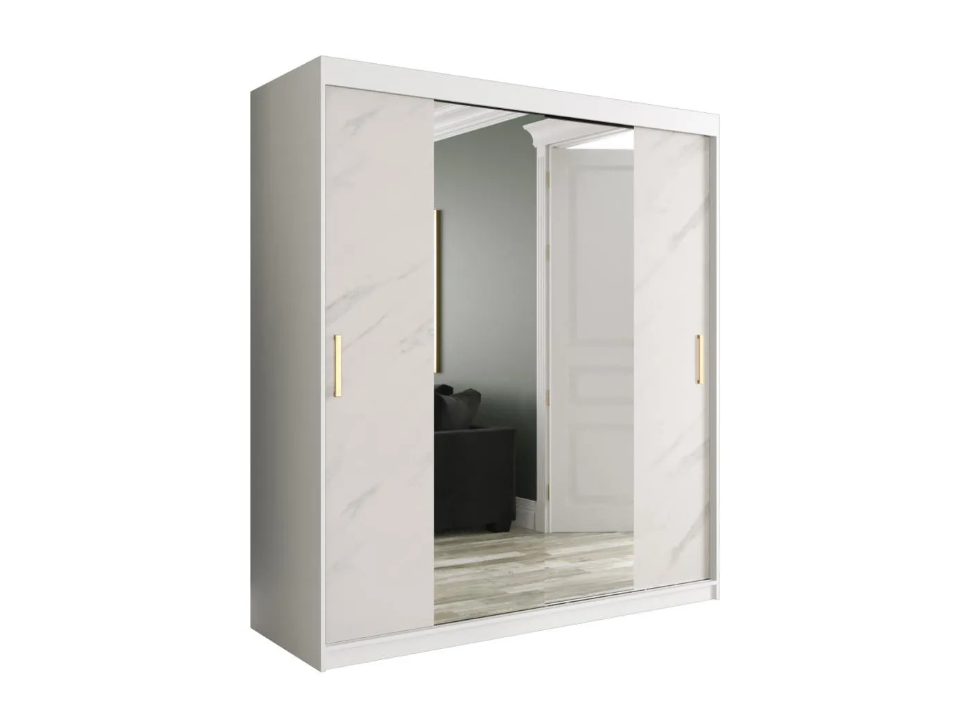 Schwebetürenschrank Marmur T1 200/180/62 ( Weiß)