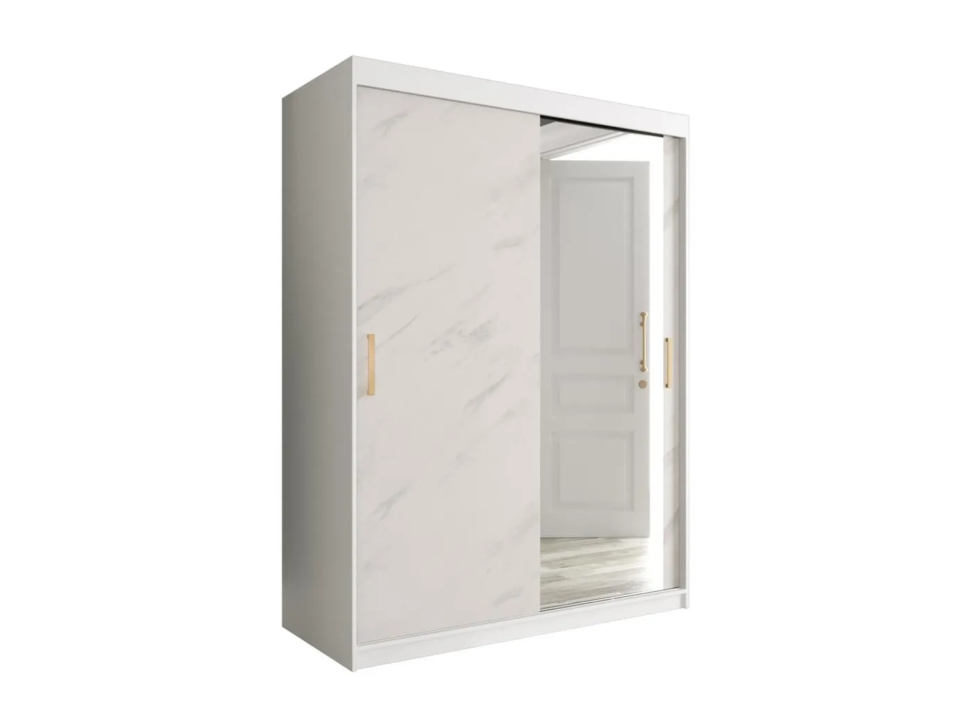 Schwebetürenschrank Marmur T2 200/150/62 ( Weiß)