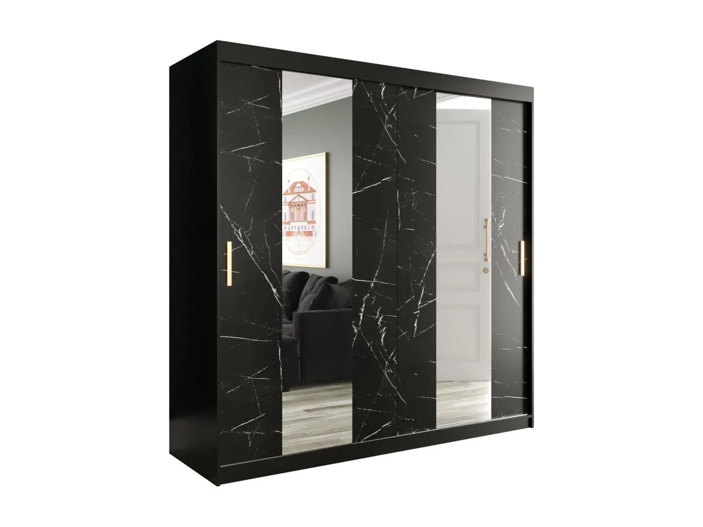 Schwebetürenschrank Marmur Pole 200/200/62 ( Schwarz)