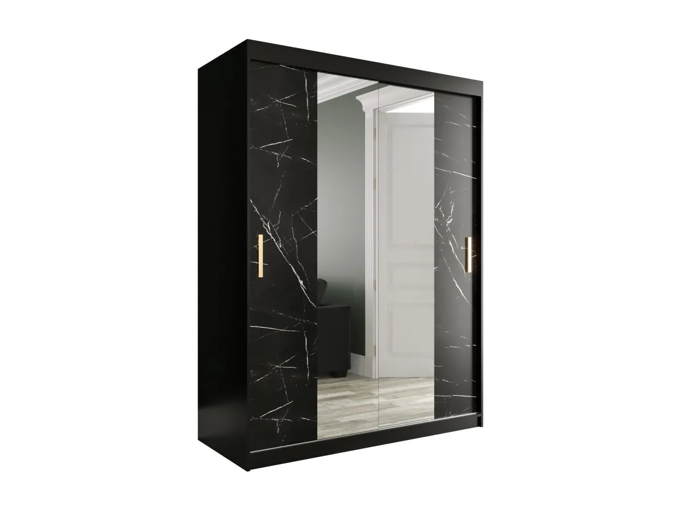 Schwebetürenschrank Marmur T1 200/150/62 ( Schwarz)