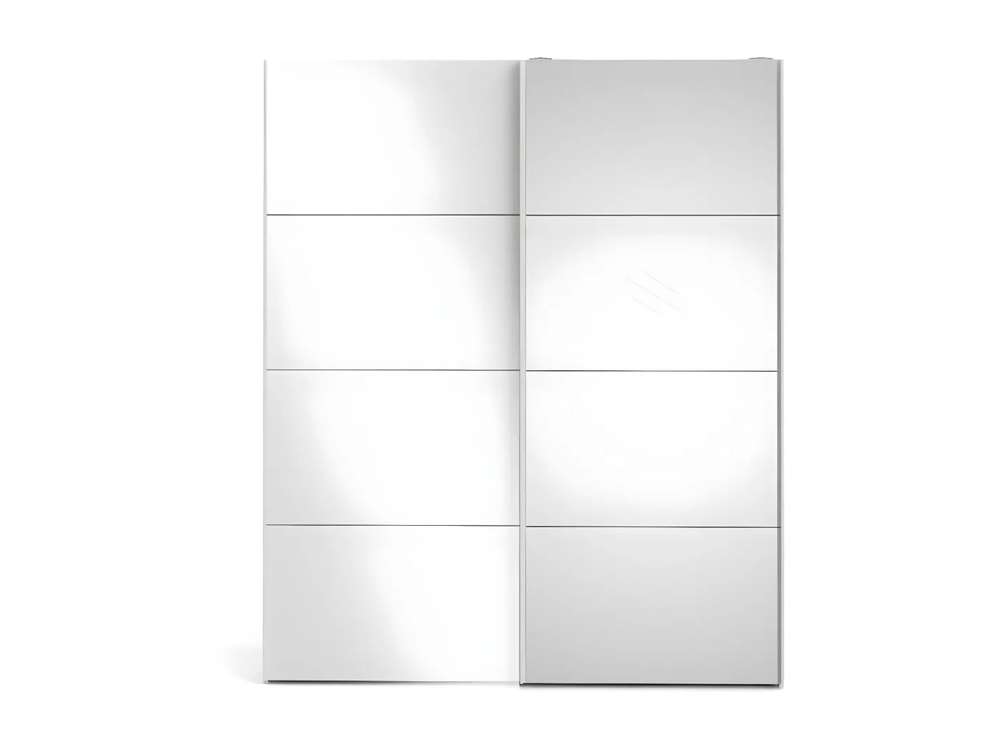 Veto Schiebetürenschrank B183 cm 1 Tür und 1 Spiegeltür weiß und weiß hochglanz.