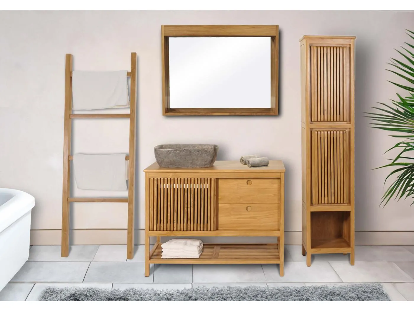 Teak-Badezimmer-Set MCW-M70