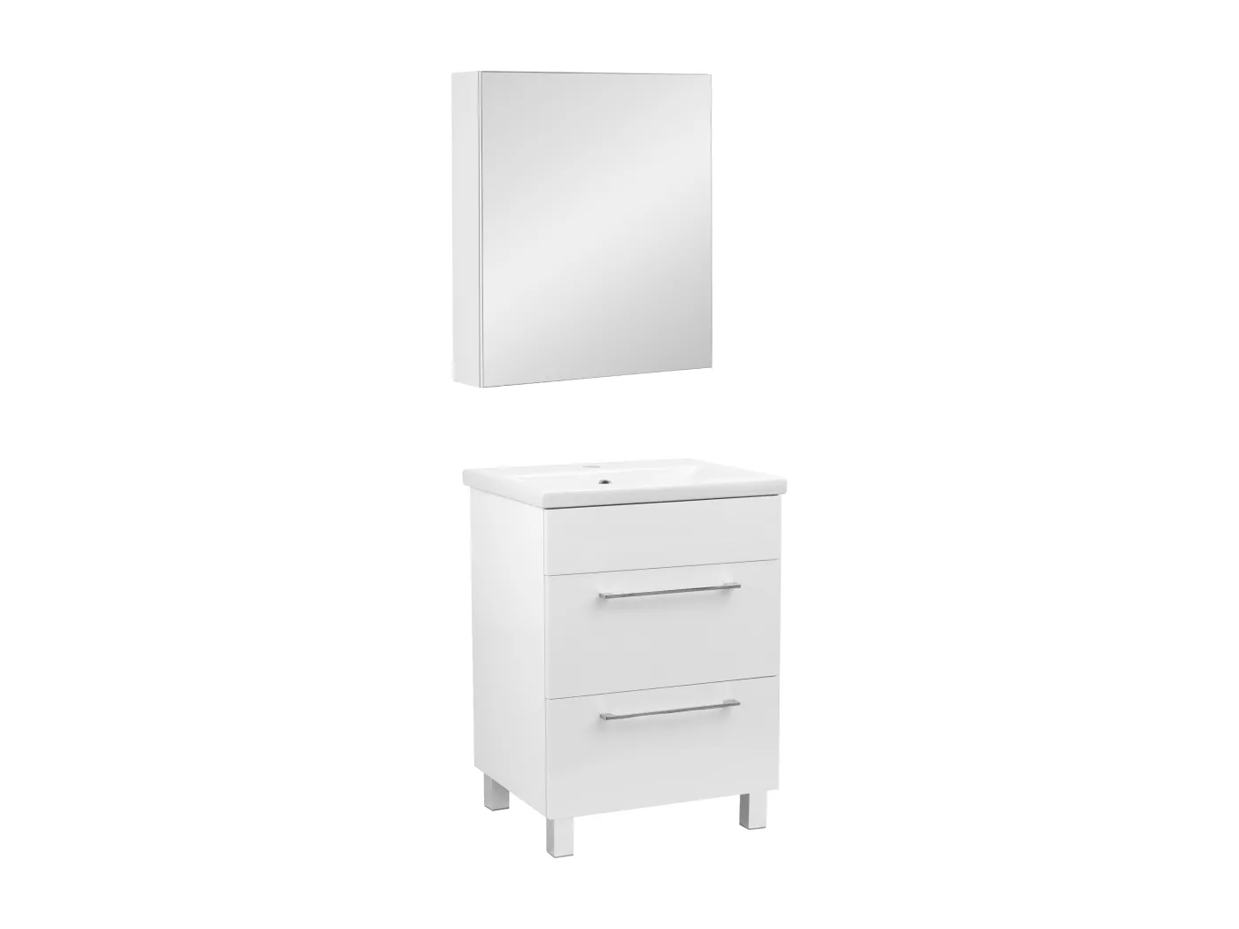 Weißes Badezimmerset 50cm Schrank mit Waschbecken Schrank mit Spiegel Sol