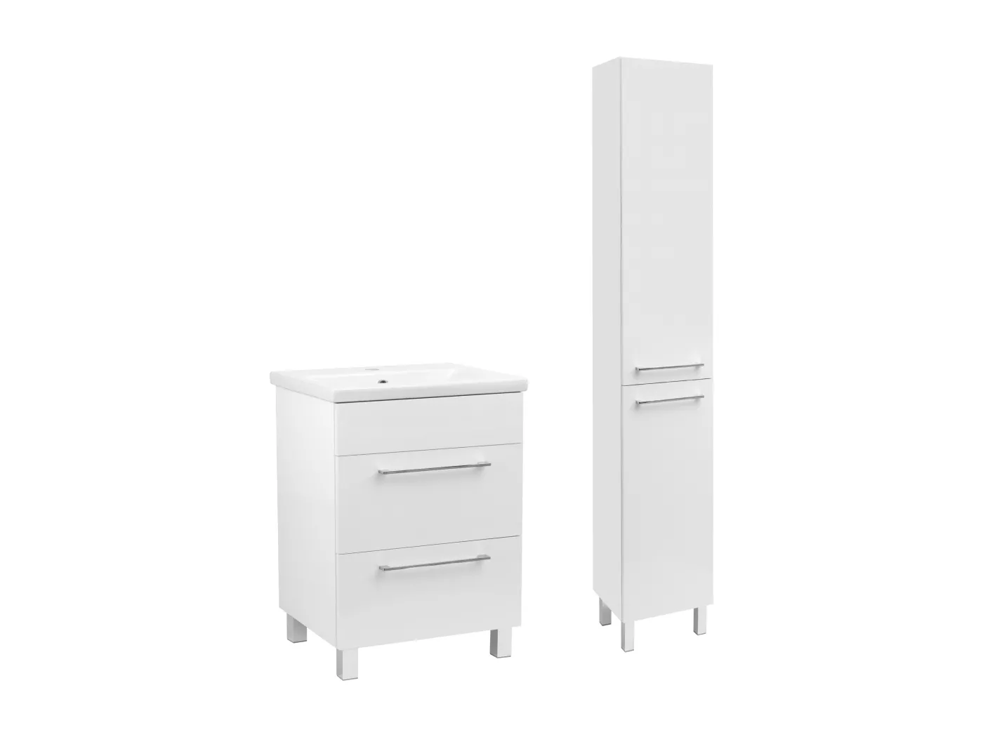 Weißes Badezimmerset 50cm Schrank mit Waschbecken Hochschrank Sol