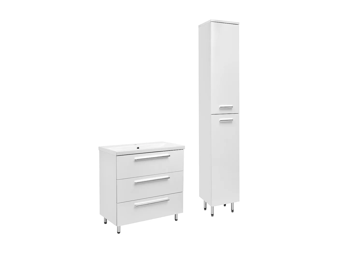 Weißes Badezimmer-Set Stehender 80cm Schrank mit Waschbecken Hochsrank