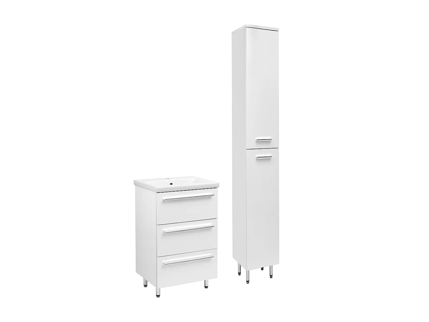 Weißes Badezimmer-Set Stehender 50cm Schrank mit Waschbecken Hochsrank