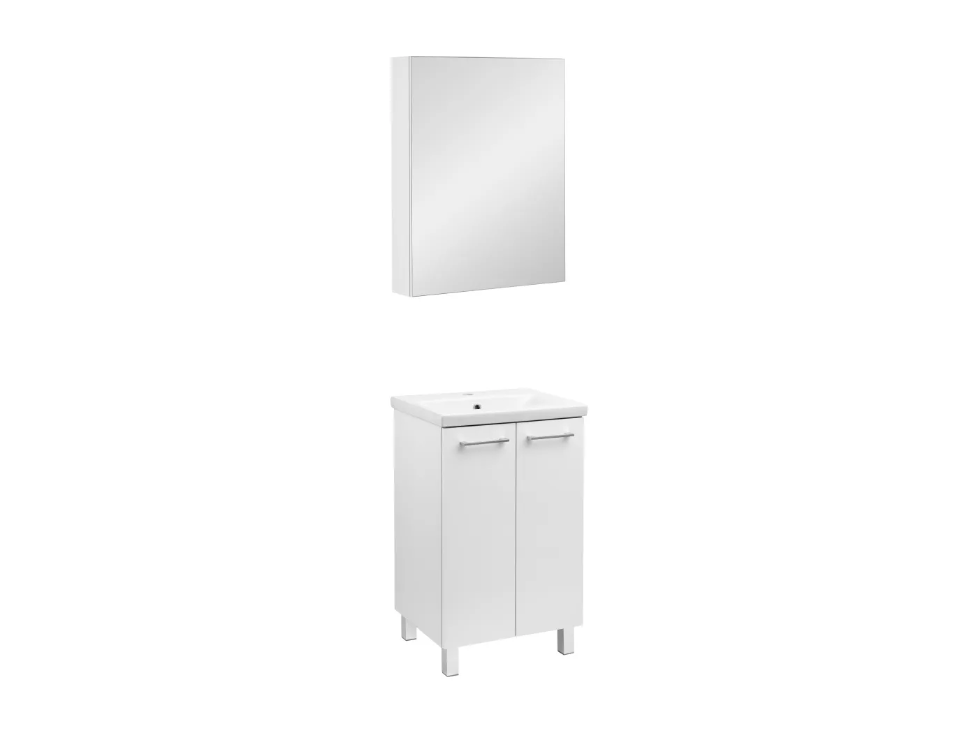 Weißes Badezimmer-Set, stehend, 50 cm, Schrank mit Waschbecken, Spiegelschrank