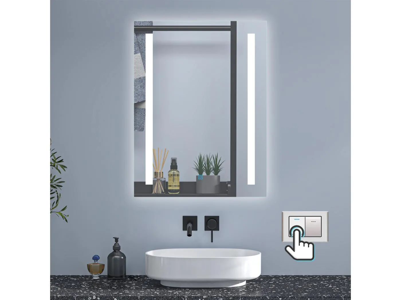 AICA Badspiegel mit Beleuchtung 50x70cm 3 Lichtfarbe+Dimmbar Touch/Wandschalter Beschlagfrei Auto-Abschaltung - PAVIE