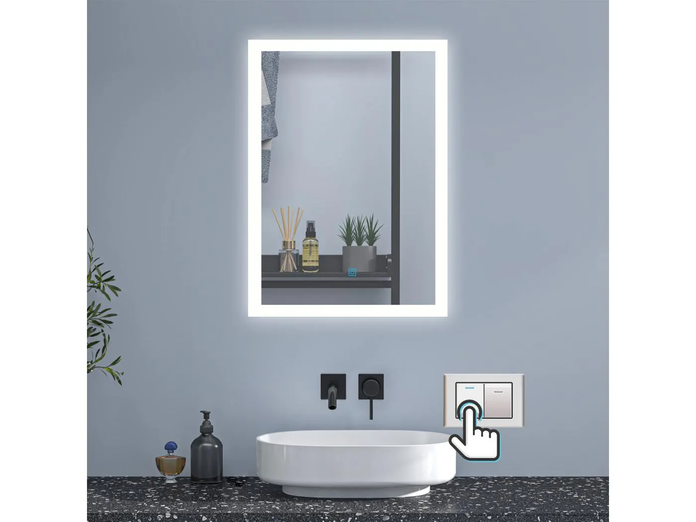 AICA Badspiegel mit LED-Beleuchtung 100x60cm Wand/Touchschalter Beschlagfrei 3 Lichtfarbe+Dimmbar Memory-Funktion - BELAIR